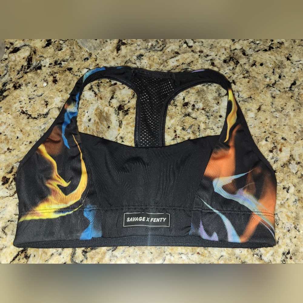 Savage X Fenty Black Caviar Up In Flames Multicolor Medium Impact Sports Bra